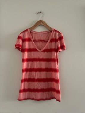 Victoria's Secret Pink and Red Striped V-Neck Tee